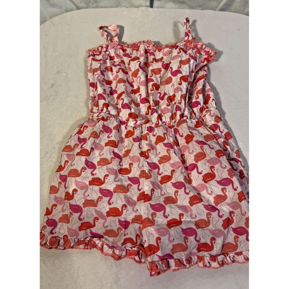 Mini Boden Jumper Romper Shorts Outfit Girl's Size 6/7 Pink Flamingos Coastal